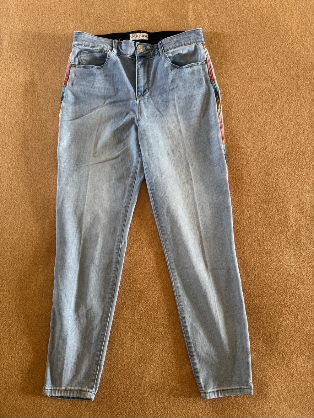 Knox Rose Light Wash Women’s Jeans with Multicolor Side Stripe